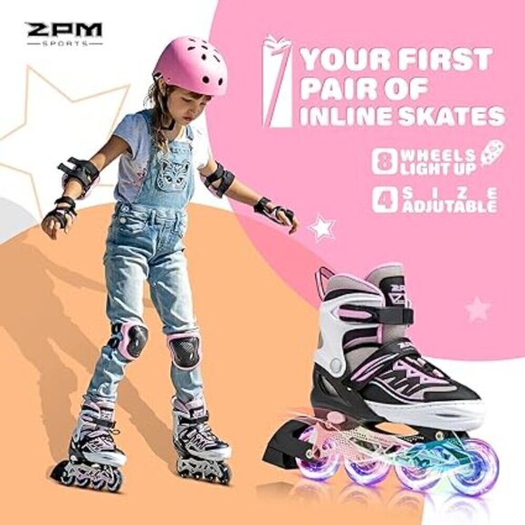 New Adjustable Pink Roller Blades Girls Size L Sizes 3-6 White Black Light Up - Picture 4 of 13